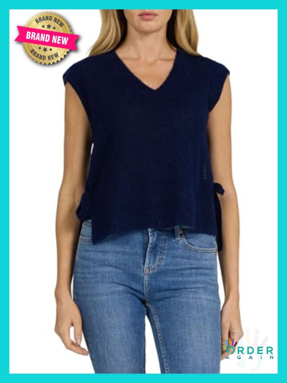 Women's Sleeveless Knit Vest Top with Side Tie Detail